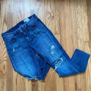 Cosmic Blue Love distressed boyfriend jeans